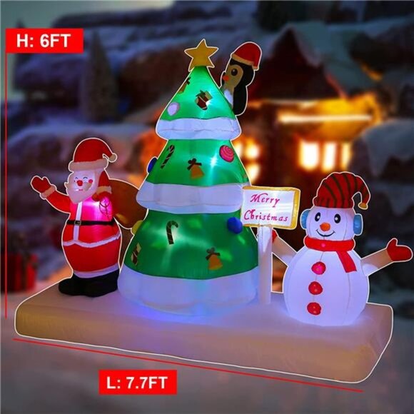 6FT Christmas Inflatables Outdoor Decoration Christmas Tree, Snowmen Santa Claus - Picture 2 of 6